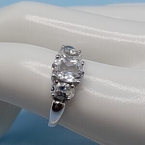 Sterling Silver White Sapphire 3-Stone Ring Size 8.5 - 925 Stamped Engagement